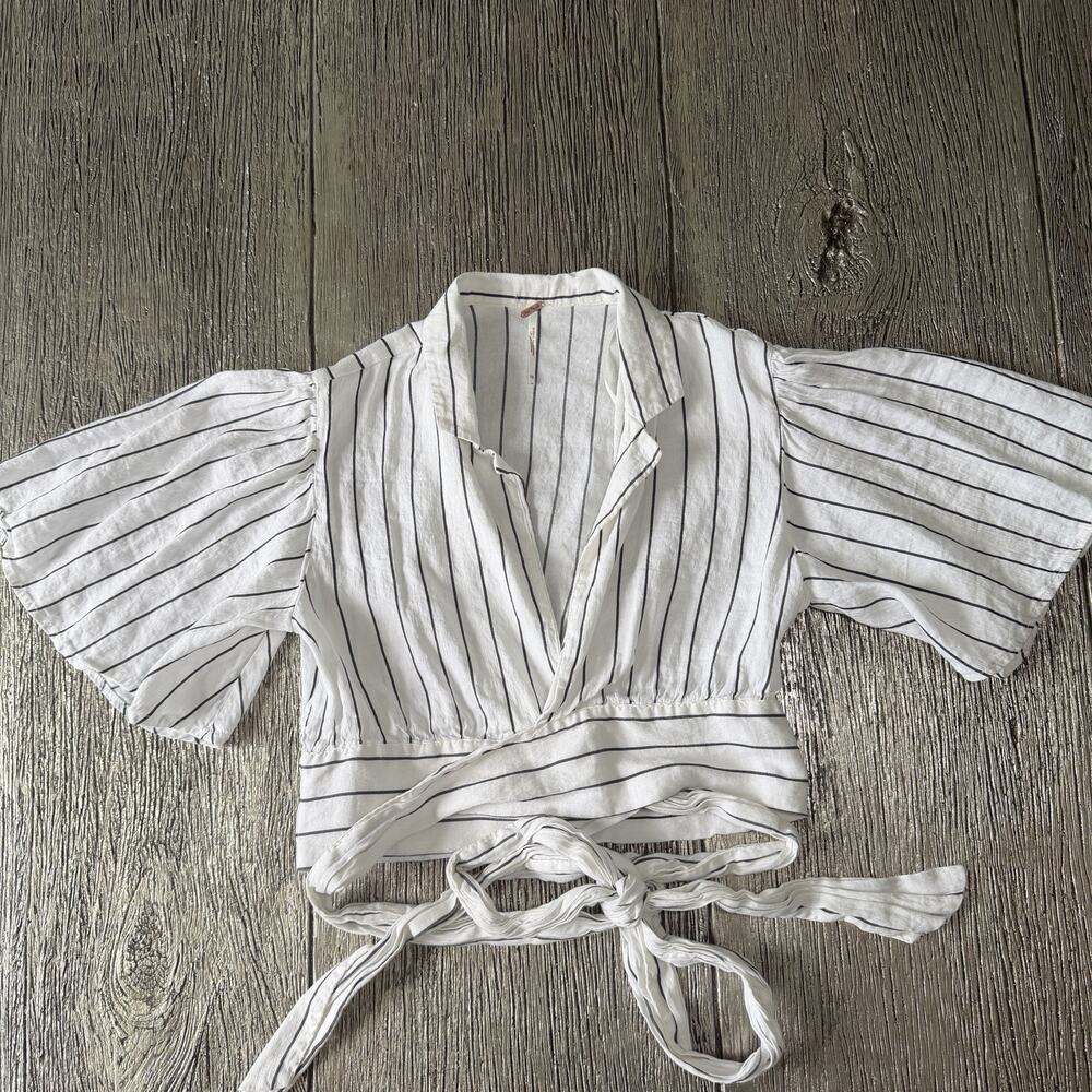 Free People Women's Crop Top Striped Wrap Blouse Size XS - Picture 4 of 6